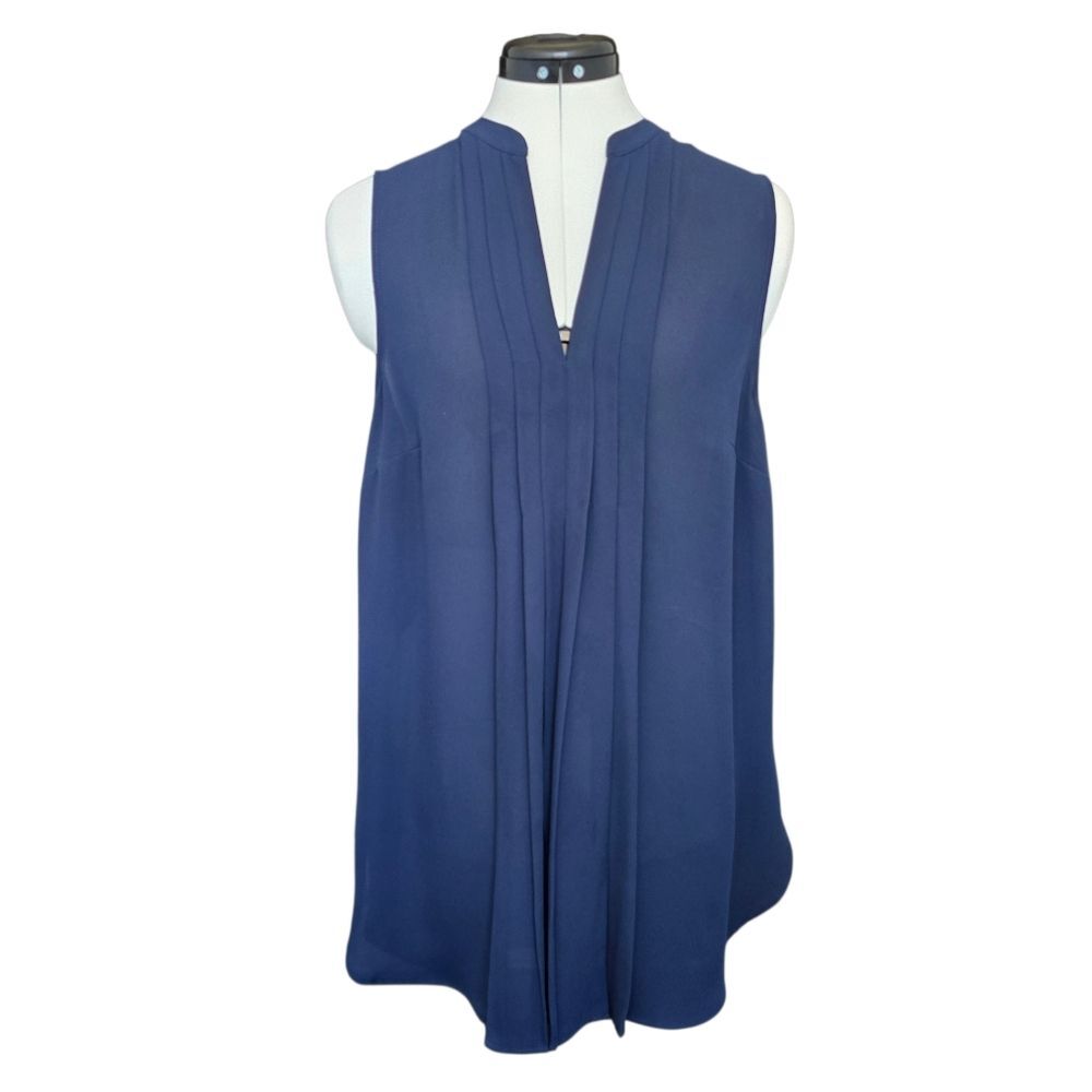 H&M Navy Pleated Sleeveless Blouse V-Neck Top Sz 10 Workwear Minimalist Layering